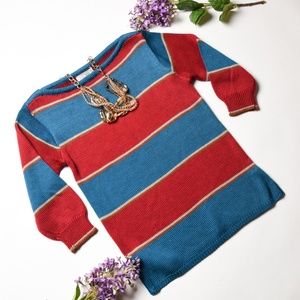 GENESIS Boho Blue/Red Striped Knit Sweater Small